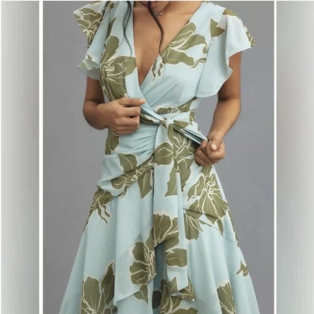 Anthropologie Light Blue Maxi Dress with Olive Floral Print - Picture 7 of 13